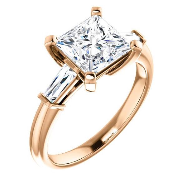 Natural 2.02 CTW Princess Cut & Baguettes 3-Stone Diamond Ring 14KT Rose Gold