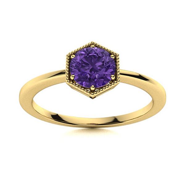 Natural 0.71 CTW Amethyst Solitaire Ring 14K Yellow Gold