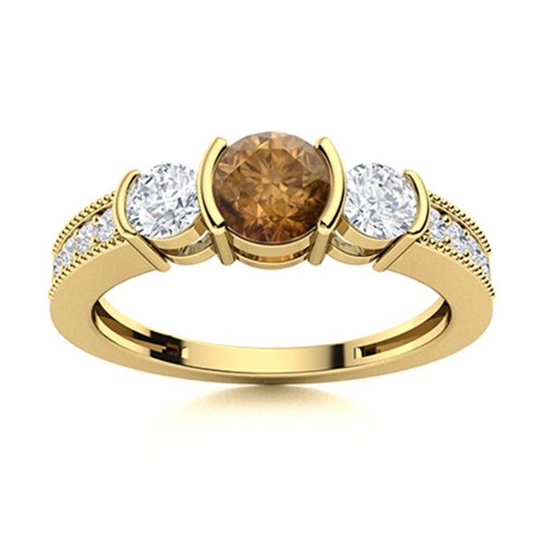 Natural 0.86 CTW Brown & White Diamond Engagement Ring 14K Yellow Gold