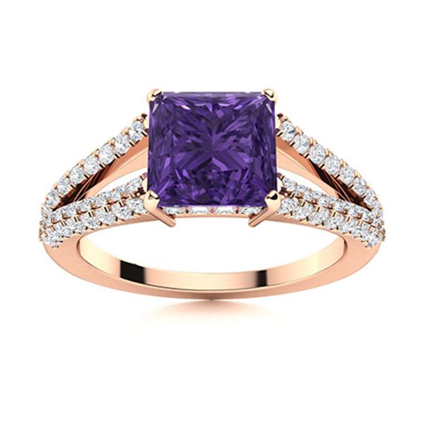 Natural 1.82 CTW Amethyst & Diamond Engagement Ring 18K Rose Gold