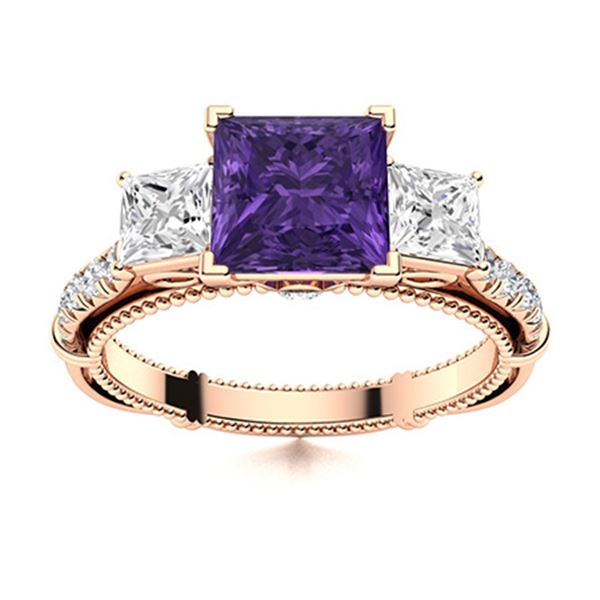 Natural 1.61 CTW Amethyst & Diamond Engagement Ring 14K Rose Gold