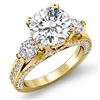 Image 1 : Natural 3.82 CTW Round Cut 3-Stone Micro Pave Diamond Ring 18KT Yellow Gold
