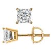 Image 1 : Natural 0.82 CTW Princess Cut Diamond Stud Earrings Basket Setting Push Back or Screw Back 14KT Yell