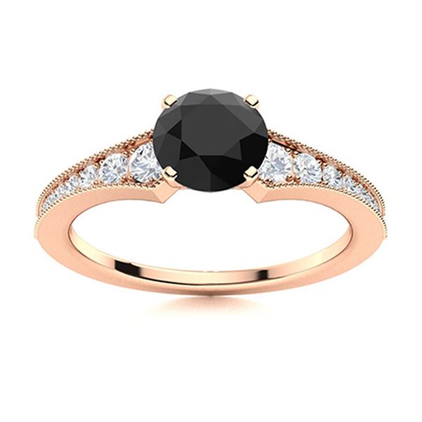 Natural 1.46 CTW Onyx & Diamond Engagement Ring 18K Rose Gold