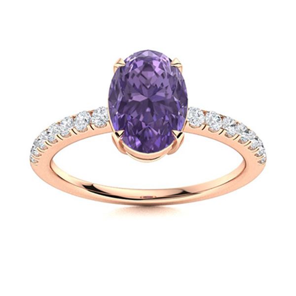Natural 1.36 CTW Iolite & Diamond Engagement Ring 14K Rose Gold