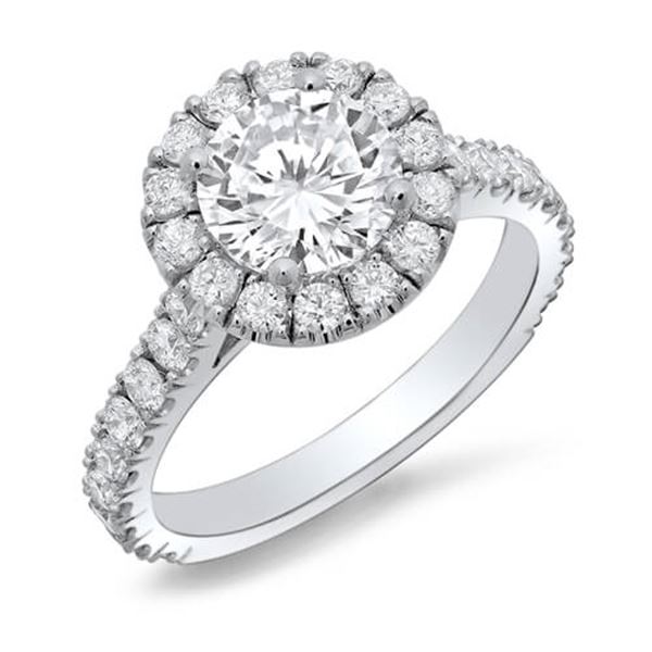 Natural 2.62 CTW Halo Round Cut U-Setting Diamond Engagement Ring 18KT White Gold
