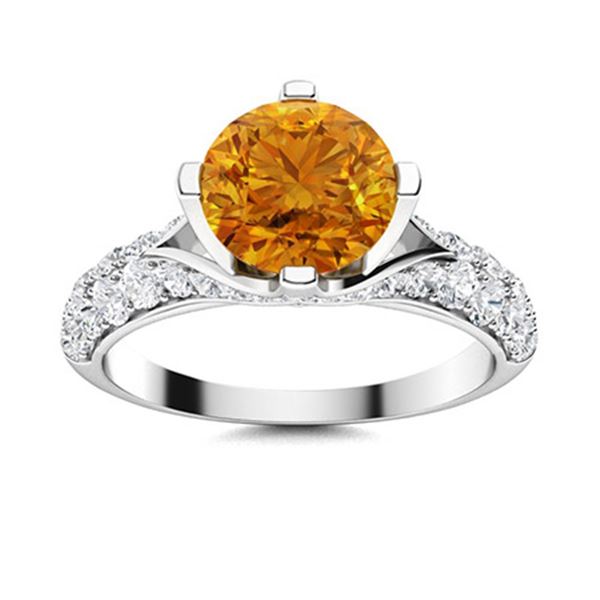 Natural 2.54 CTW Citrine & Diamond Engagement Ring 18K White Gold