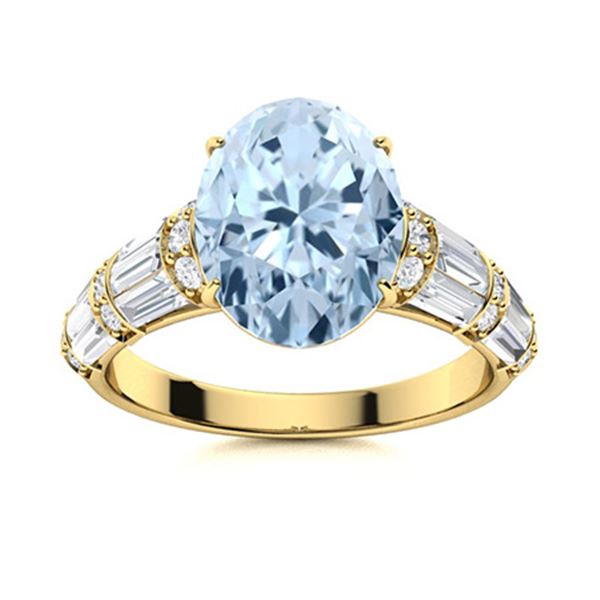 Natural 3.48 CTW Aquamarine & Diamond Engagement Ring 18K Yellow Gold