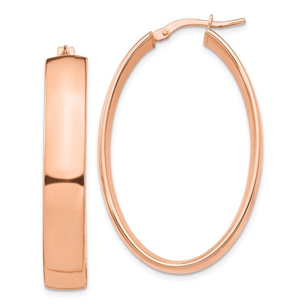 14k Rose Gold Oval Hoop Earrings - 7x22 mm