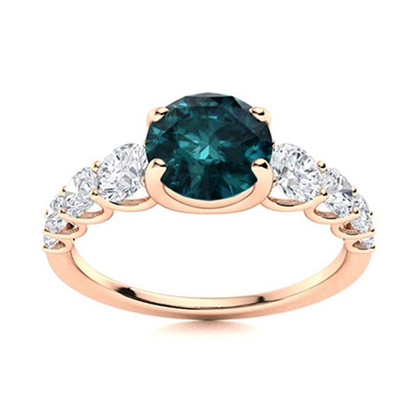 Natural 1.74 CTW Blue & White Diamond Engagement Ring 18K Rose Gold
