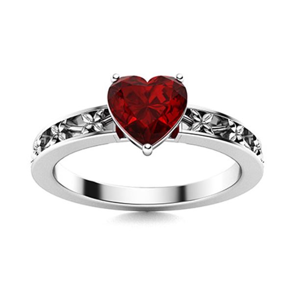 Natural 0.55 CTW Garnet Solitaire Ring 18K White Gold