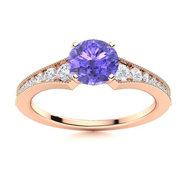 Natural 1.66 CTW Tanzanite & Diamond Engagement Ring 18K Rose Gold