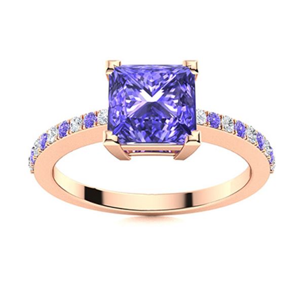 Natural 0.99 CTW Tanzanite & Diamond  Engagement Ring 18K Rose Gold