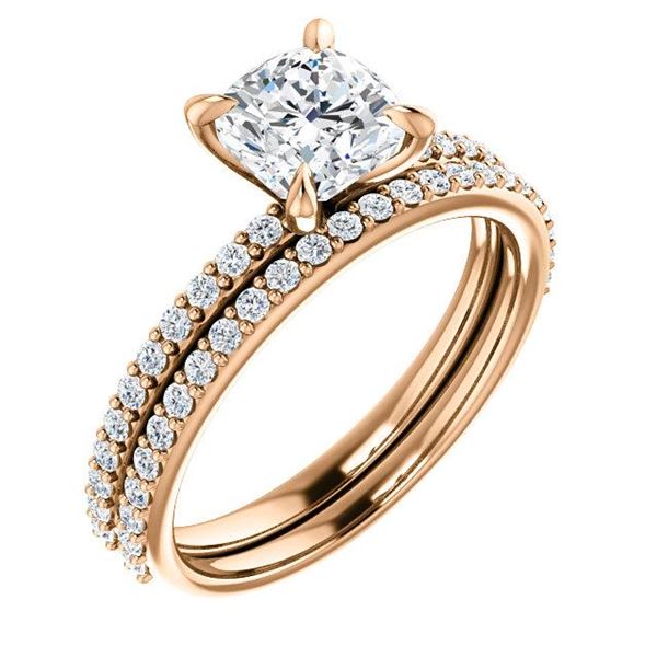 Natural 1.72 CTW Cushion Cut Diamond Engagement Set 14KT Rose Gold