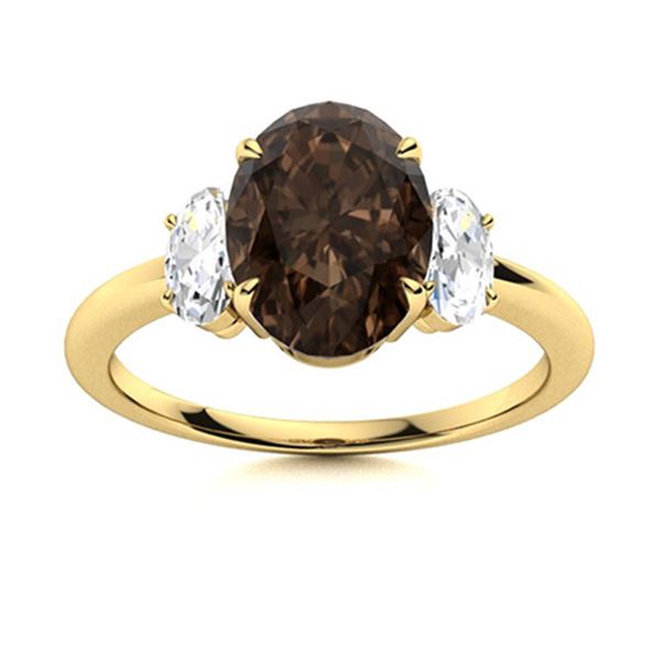 Natural 3.60 CTW Smoky Quartz & Diamond Engagement Ring 18K Yellow Gold