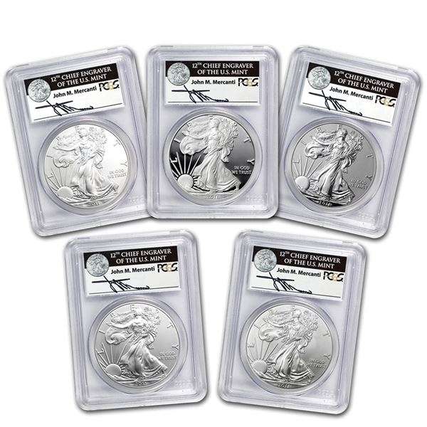 2011 5-Coin Silver Eagle Set MS/PR-70 PCGS (FS, Mercanti, 25th)