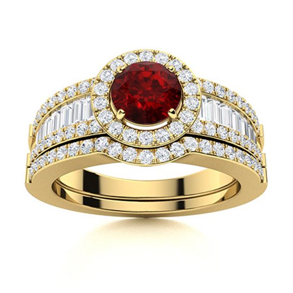 Natural 1.39 CTW Garnet & Diamond  Engagement Ring 18K Yellow Gold