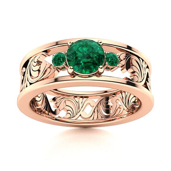 Natural 0.48 CTW Emerald & Diamond Engagement Ring 18K Rose Gold