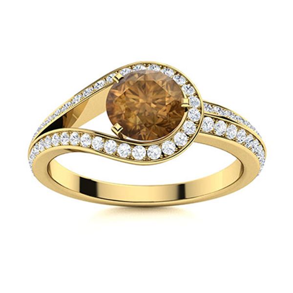 Natural 1.11 CTW Brown & White Diamond Engagement Ring 14K Yellow Gold