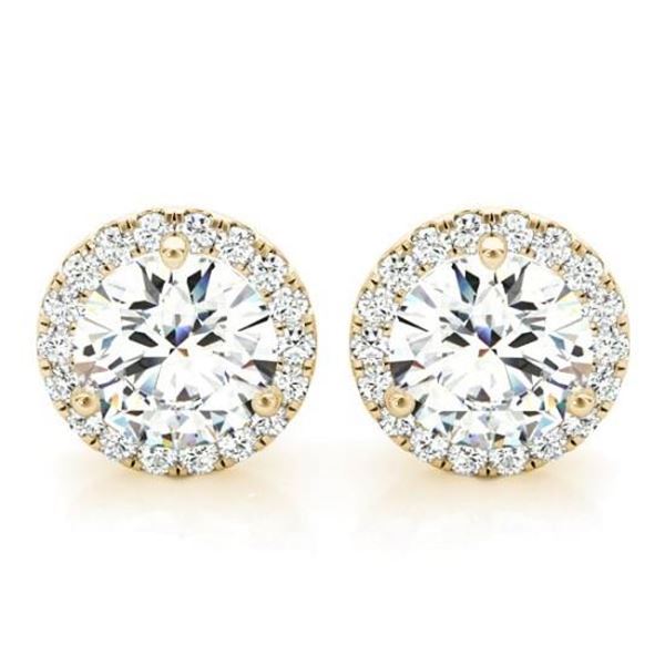 Natural 1.82 CTW Halo Round Brilliant Cut Diamond Stud Earrings 18KT Yellow Gold