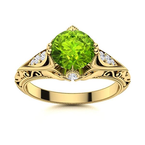 Natural 1.34 CTW Peridot & Diamond Engagement Ring 18K Yellow Gold