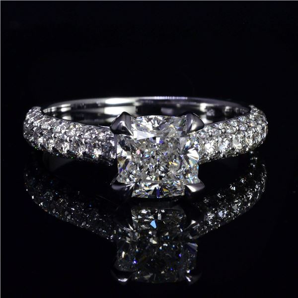 Natural 2.52 CTW Cushion Cut Micro Pave Diamond Engagement Ring 14KT White Gold
