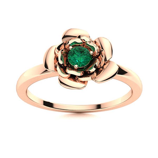 Natural 0.11 CTW Emerald Solitaire Ring 14K Rose Gold