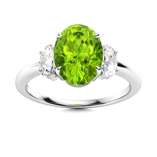 Natural 3.47 CTW Peridot & Diamond Engagement Ring 18K White Gold