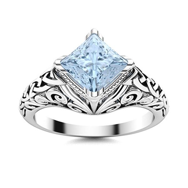 Natural 0.50 CTW Aquamarine Solitaire Ring 14K White Gold