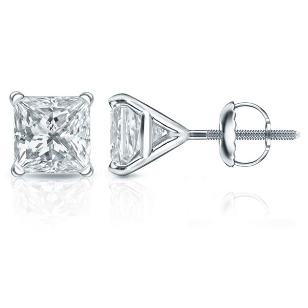 Natural 4.02 CTW Princess Cut Diamond Stud Earrings 18KT White Gold