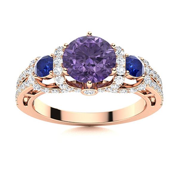 Natural 1.90 CTW Iolite, Sapphire & Diamond Engagement Ring 14K Rose Gold