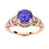 Image 1 : Natural 1.06 CTW Tanzanite & Diamond Engagement Ring 18K Rose Gold