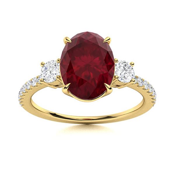 Natural 5.66 CTW Ruby & Diamond Engagement Ring 18K Yellow Gold