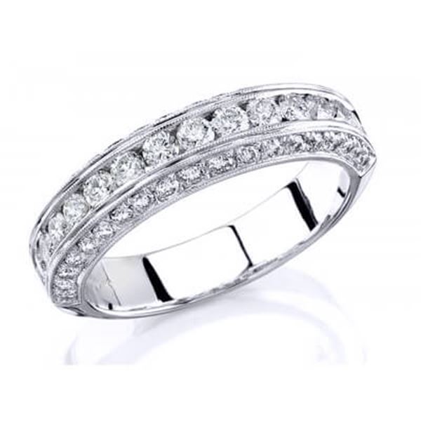 Natural 1.22 CTW Designer Round Cut Channel Set & Pave Diamond Wedding Band 18KT White Gold