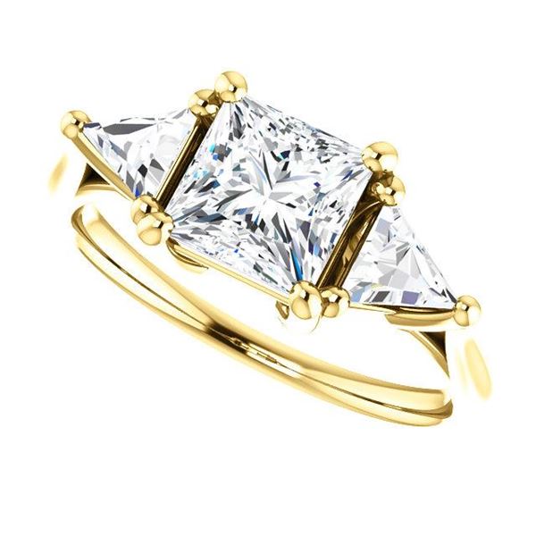 Natural 1.52 CTW 3-Stone Princess & Trillion Cut Diamond Ring 18KT Yellow Gold