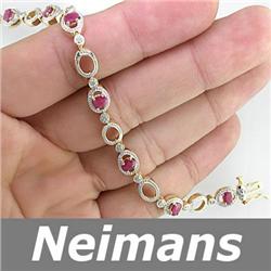 Certified 2.25 ct Ruby & VS Diamond Bracelet 14K Gold