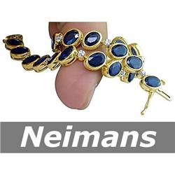 Certified 21.25 ct Sapphire & Diamond Bracelet 14k Gold