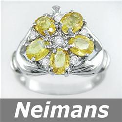 Fine Gem Cert 2.75 ct Yellow Sapphire & VS Diamond Ring