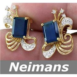 Antique 3.50 ct Sapphire & Diamond Earrings 14kt Gold