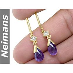 Vintage 4.25 ct Amethyst & Diamond Earrings 14kt Gold