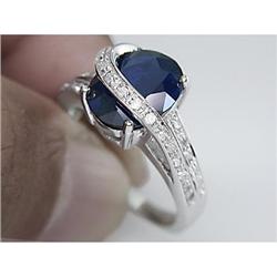 Art Deco 4.25 ct Sapphire & VS Diamond Ring 14kt Cert