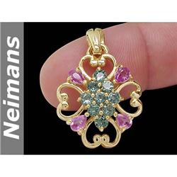 Antique 3.00 ct Green & Pink Sapphire Pendant 14kt Gold