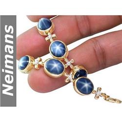 Certified 39.25 ct Star Sapphire & Diamond Bracelet 14k