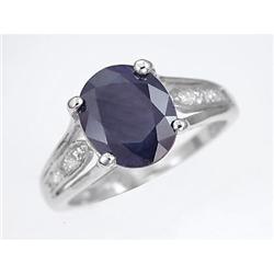 USGL Certified 3.25 ct Sapphire & VS Diamond Ring 14kt