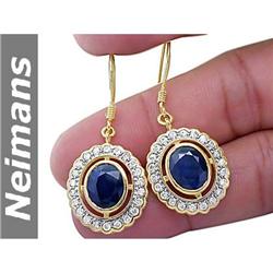 Vintage 7.00 ct Sapphire & Diamond Earrings 14kt Gold