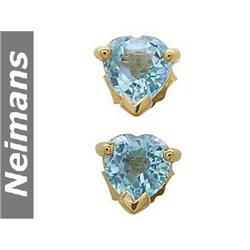 Certified Gem 1.25 ct Blue Topaz Stud Earrings 14k Gold