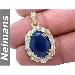 Antique Gem 8.25 ct Sapphire & Diamond Pendant 14k Gold