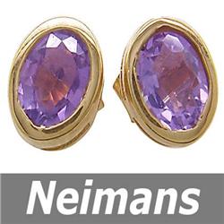 Gem Certified 1.00 ct Amethyst Stud Earrings 14kt Gold