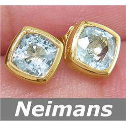 Gem Certified 1.75 ct Aquamarine Stud Earrings 14k Gold