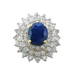 Certified 12.75 ct Blue & White Sapphire Ring 14kt Gold